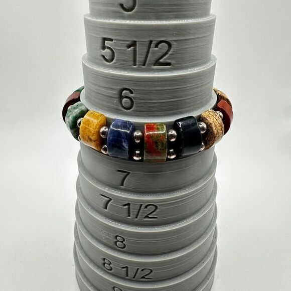 Multi-stone, with silver tone accent beads, stretchy bracelet! - Picture 3 of 10